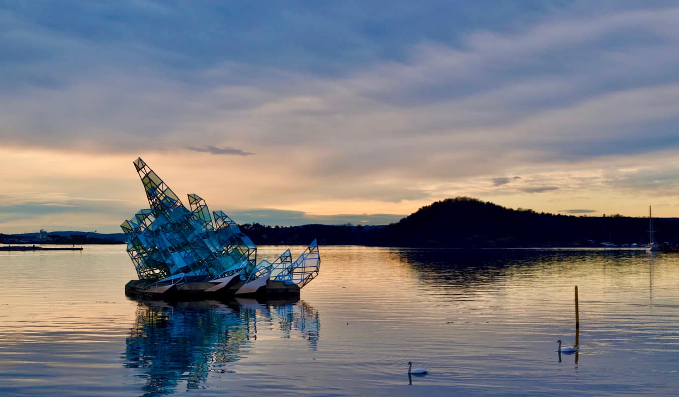 A floating sculpture in the harbor in Oslo, Norway