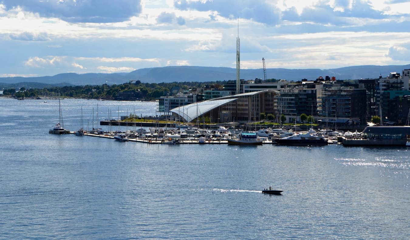 The calm waters around the harbor in Oslo, Norway