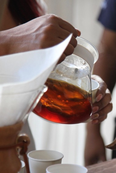 Pouring fresh coffee in Panama City, Panama