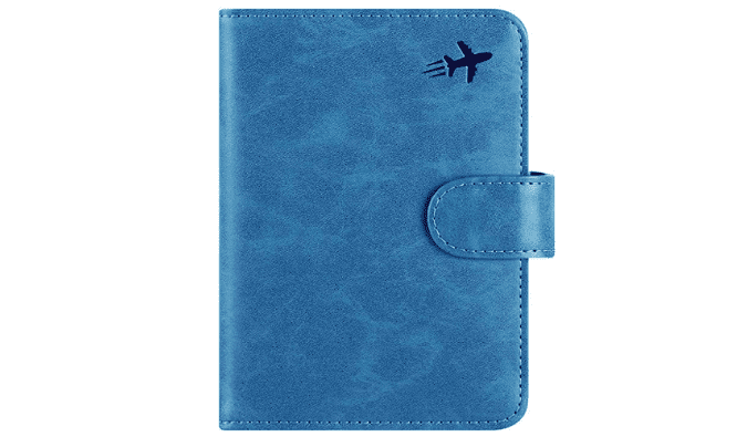 A blue passport wallet