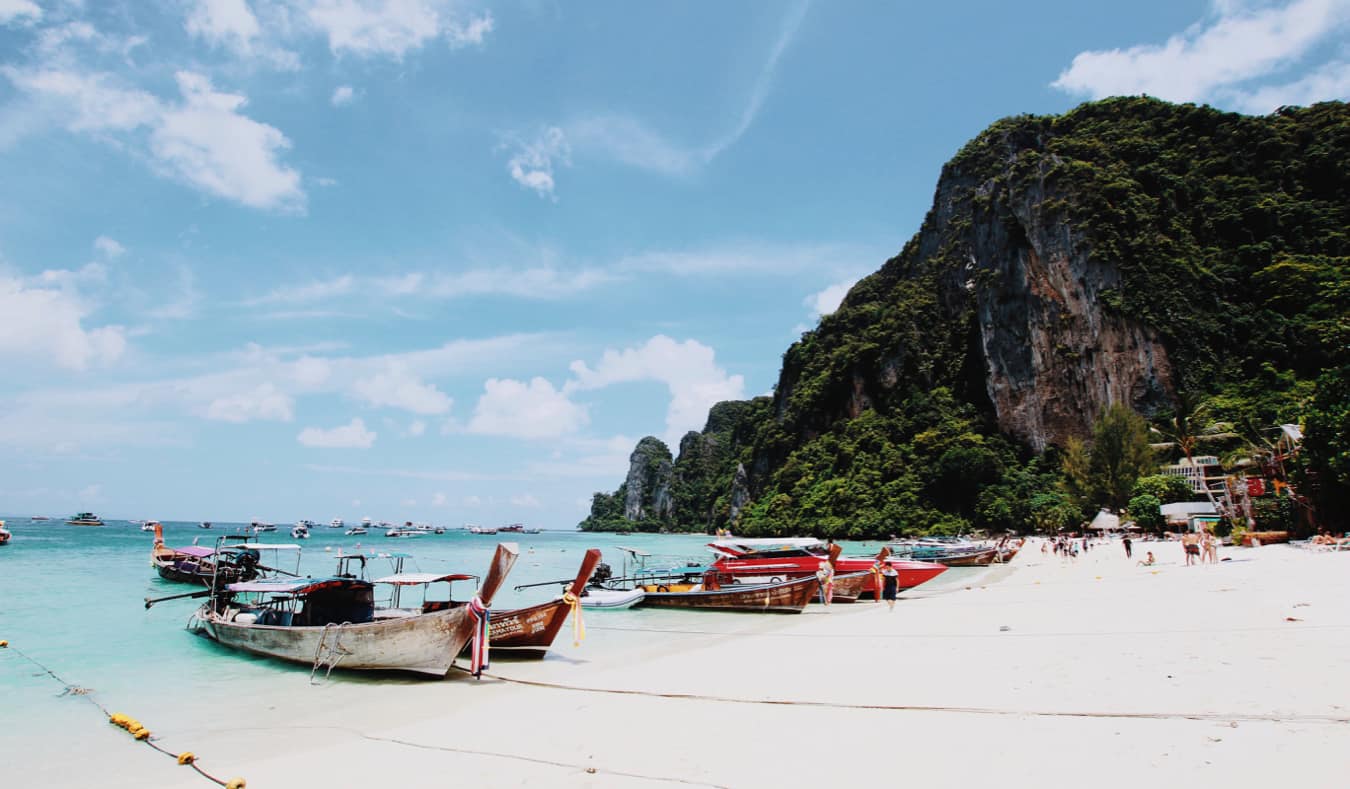 Lots of tourist boats at koh phi phi in Thailand