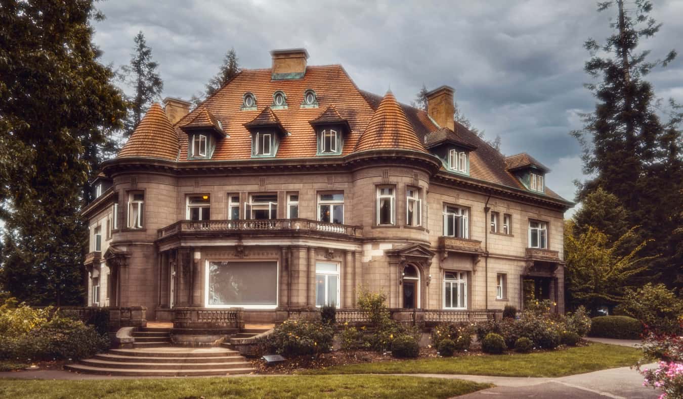 The stately Pittock Mansion in Portland, Oregon on a summer day