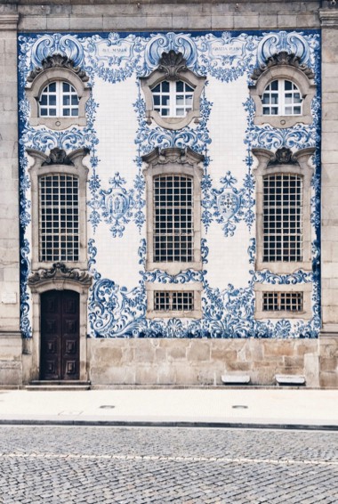 Tile art on a building in Porto, Portugal