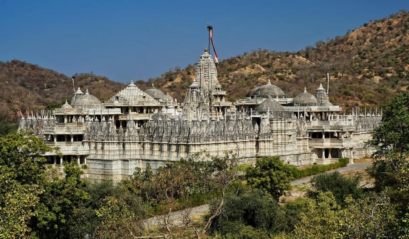 The beautiful Ranakpur Jain Temple surrounded by jungle