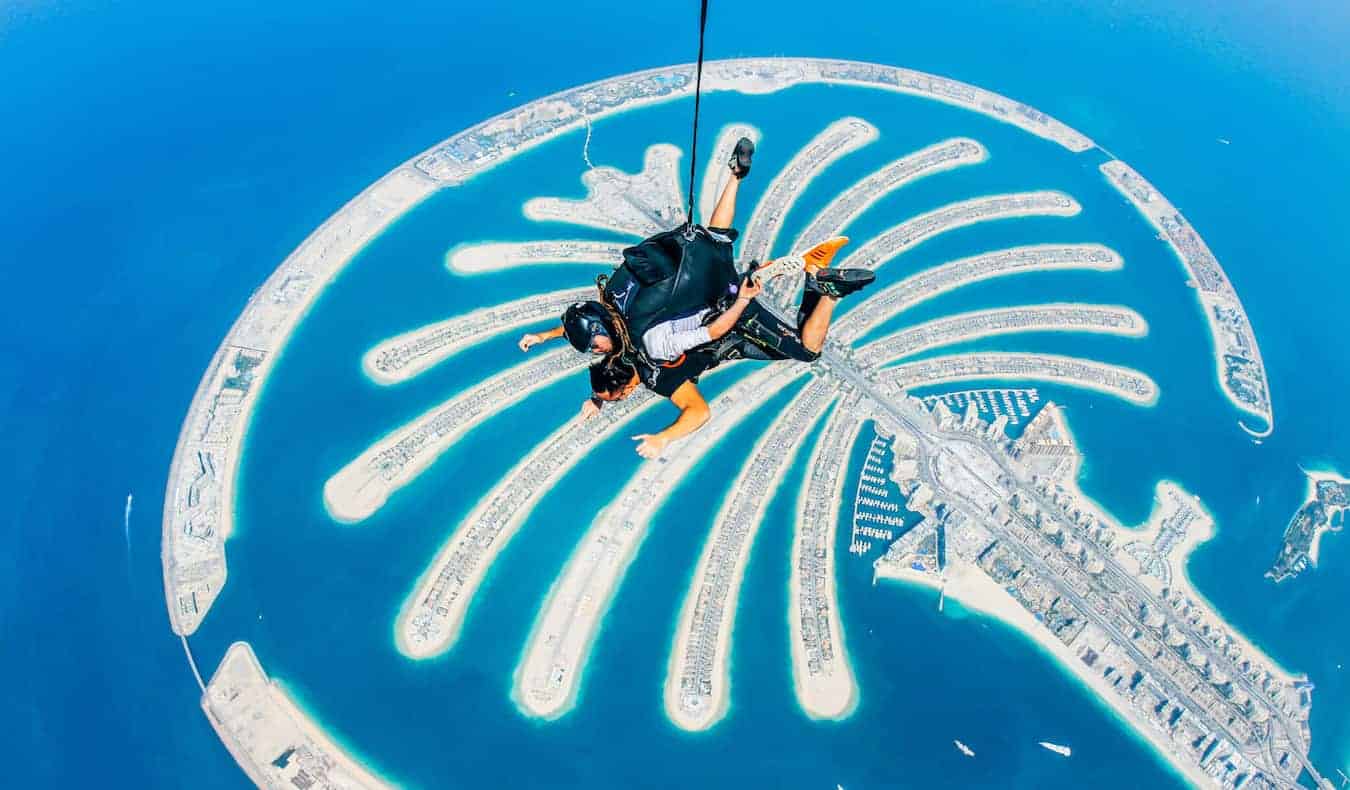 Rax, a solo digital nomad, skydiving in Dubai