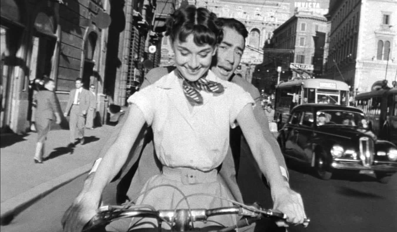 A black and white scene from the film Roman Holiday