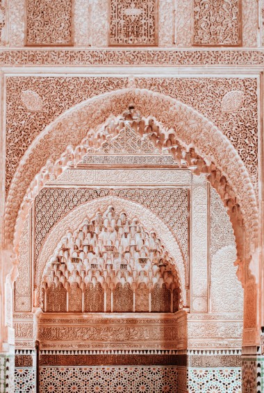 close-up of intricate architecture at Saadian tombs