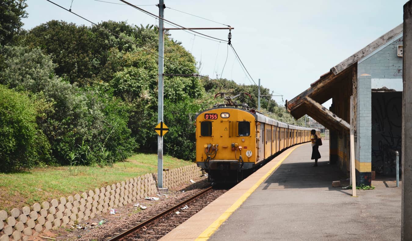 A train leaving the station in Durban, South Africa