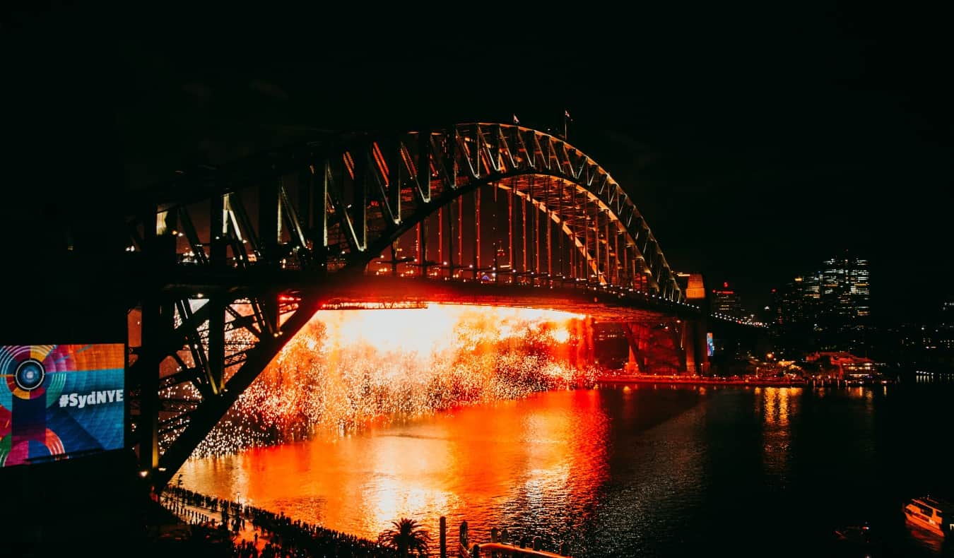 bridge in Sydney with fireworks