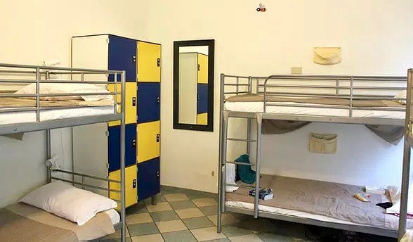 The bunk beds in the Beehive hostel in Rome, Italy