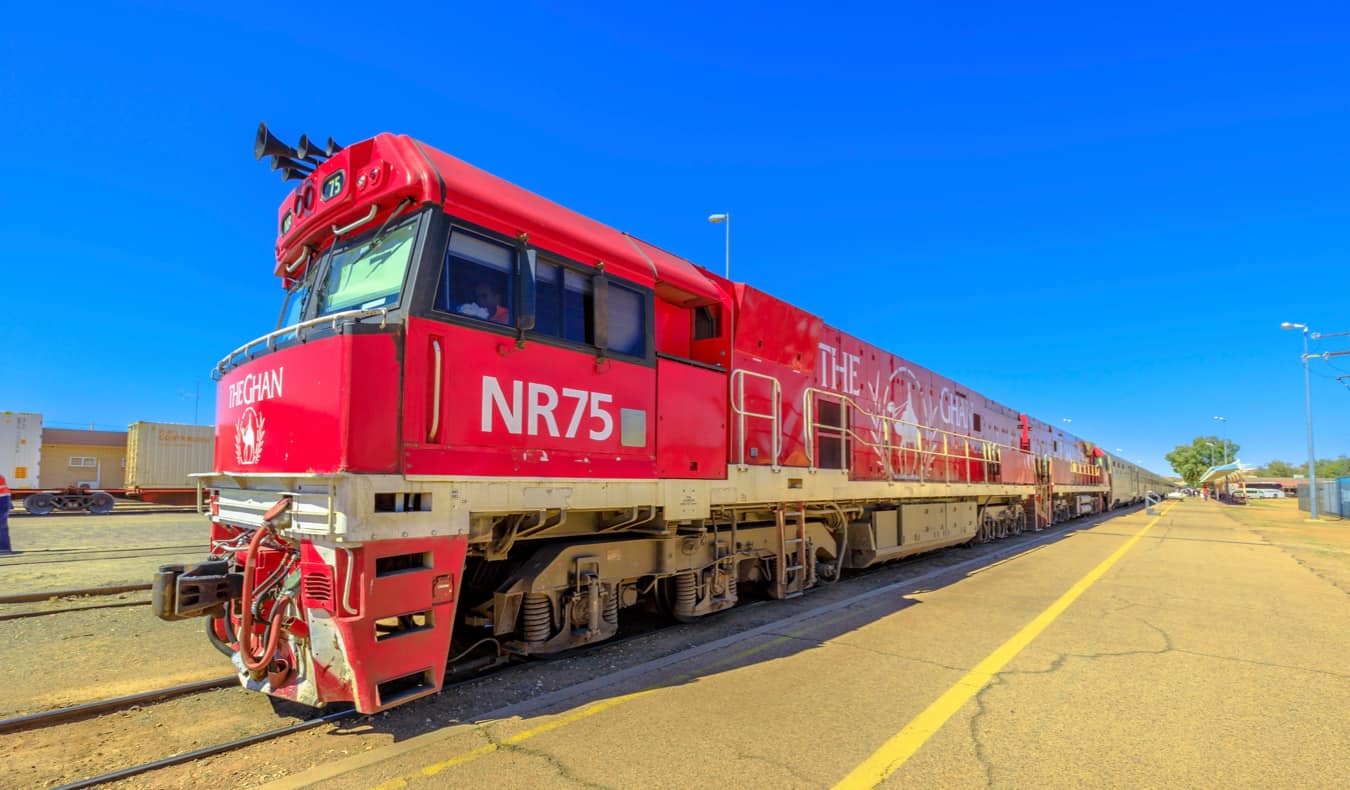 The famous red luxury train The Ghan in Australia