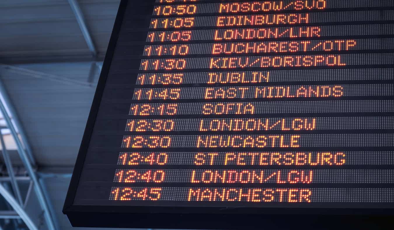 A destination signboard in an airport