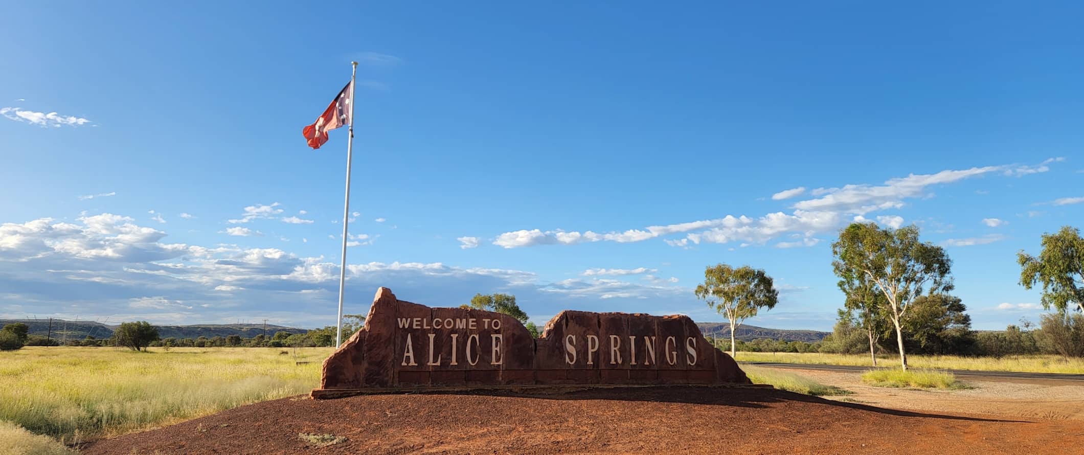 The sign welcoming people to Alice Springs in Australia