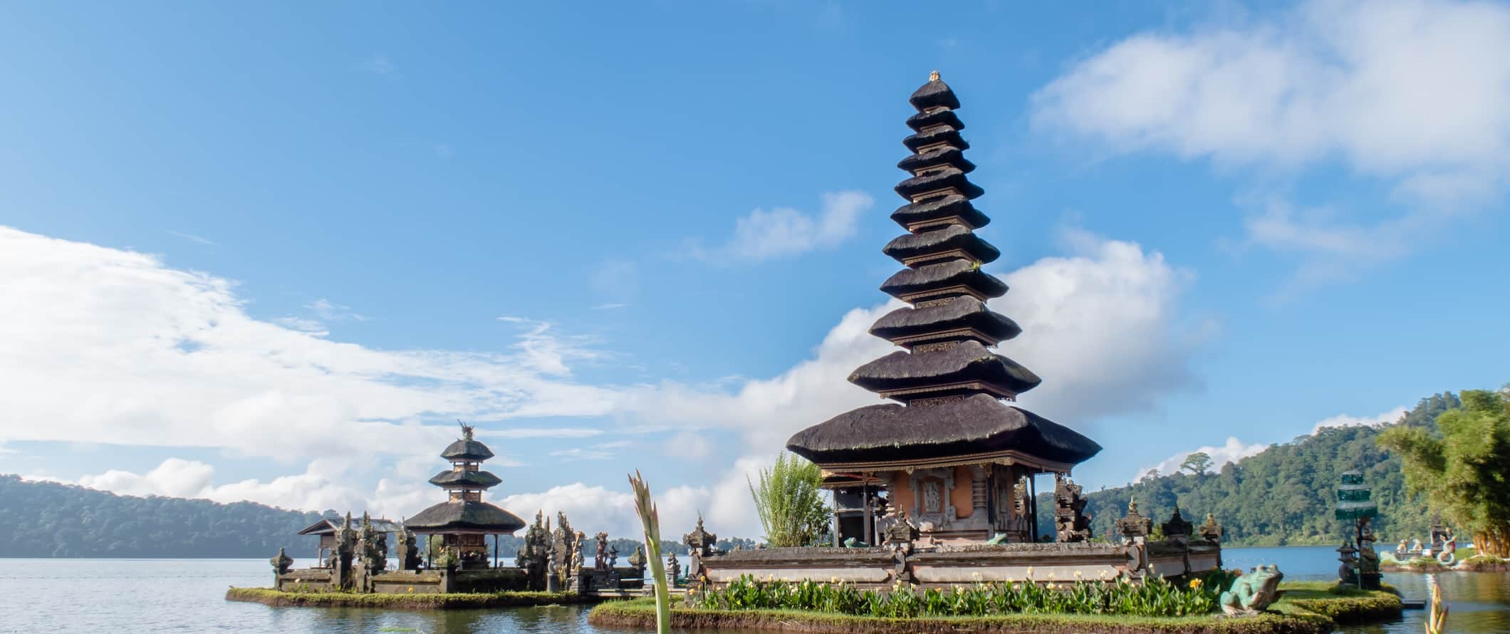An ancient pagoda along the water in beautiful Bali, Indonesia