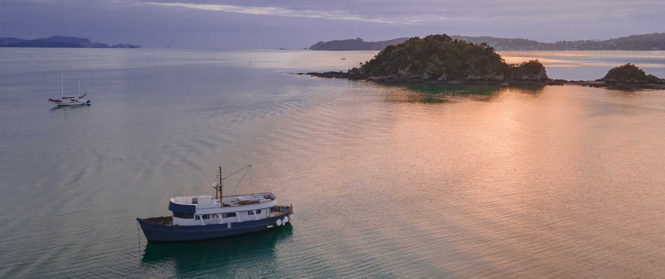 Boats going between the islands in the Bay of Islands, New Zealand