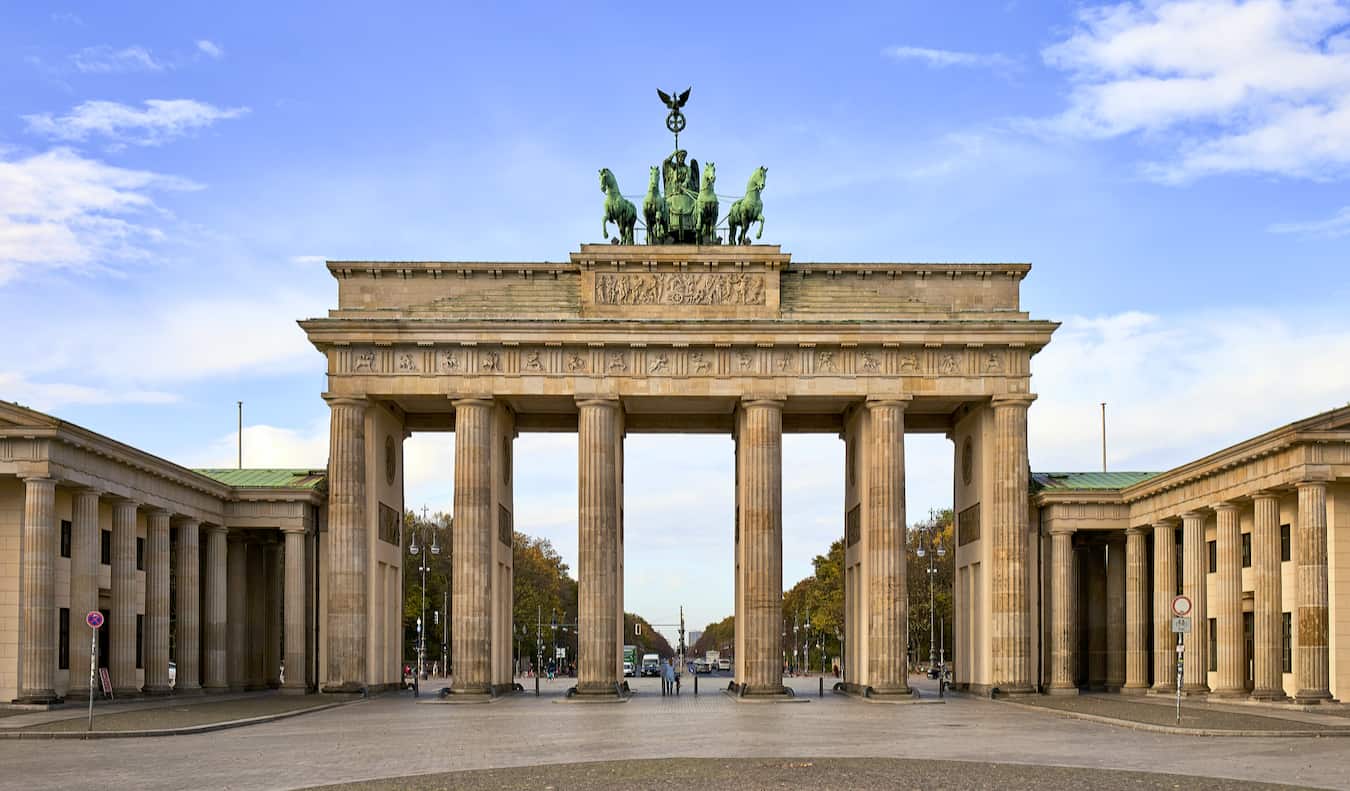 The iconic Brandenburg Gate without a single visitor in Regierungsviertel, Berlin, Germany