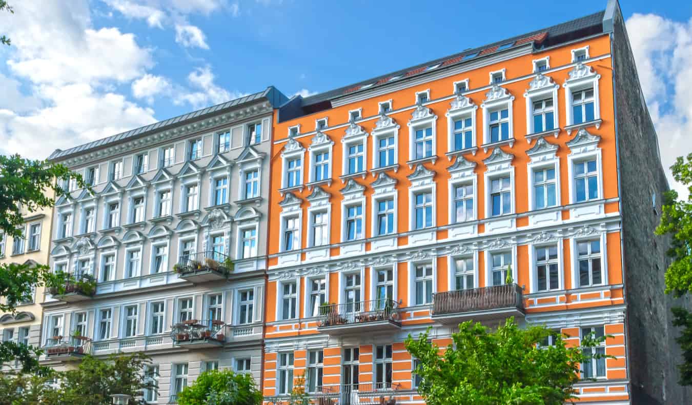 Colorful apartment buildings in the Prenzlauer Berg neighborhood in Berlin, Germany