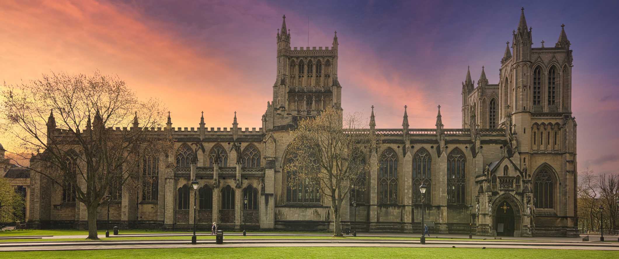 Cathedral at sunset in Bristol, England