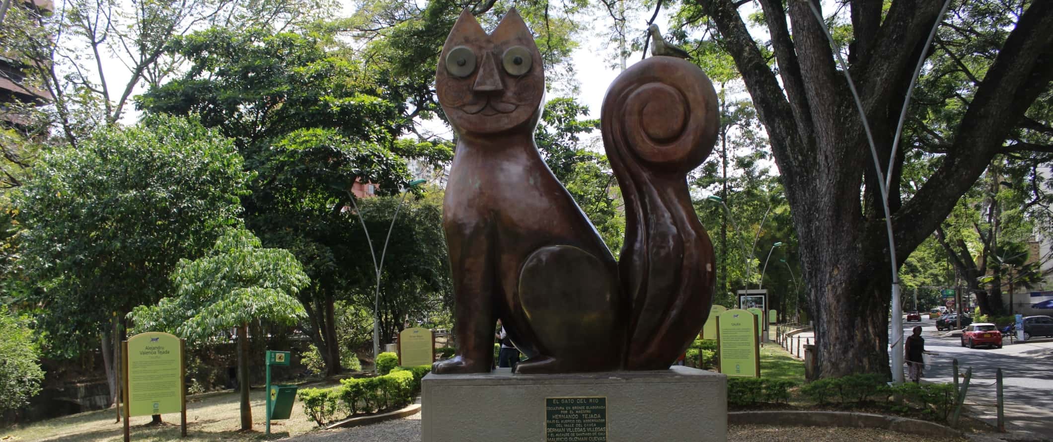 The huge bronze statue of a cat in a park in Cali, Colombia