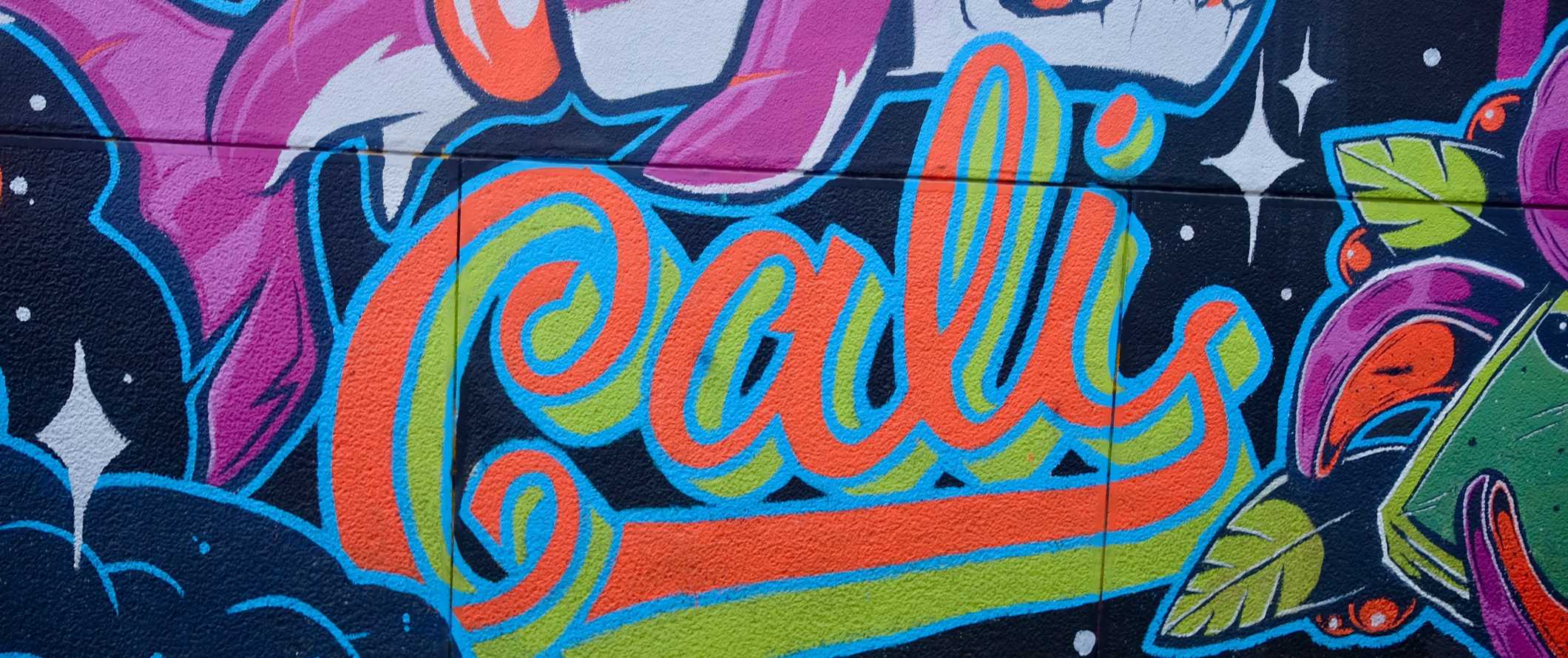 Bright graffiti letters that says 'Cali' in the city of Cali, Colombia