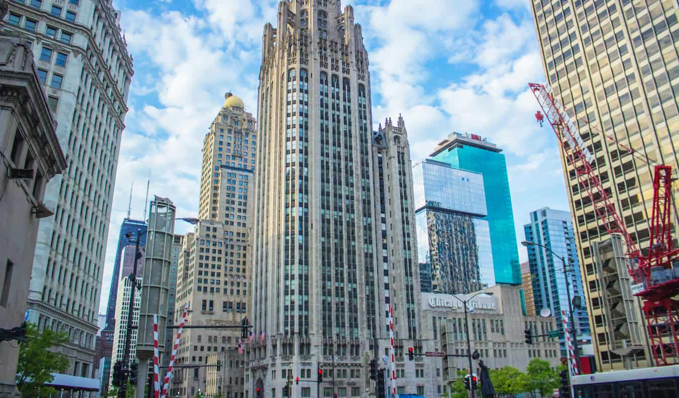 Towering buildings and skyscrapers in River North, Chicago