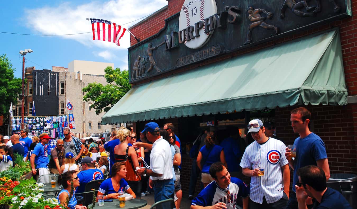 Locals drinking at a bar near Wrigley Field in Lakeview, Chicago