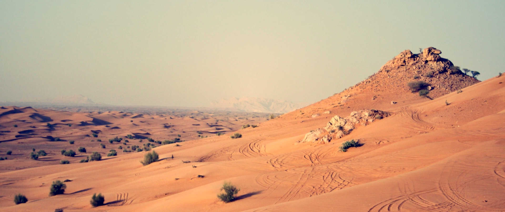 The sprawling sands and dunes of Dubai rolling into the arid distance