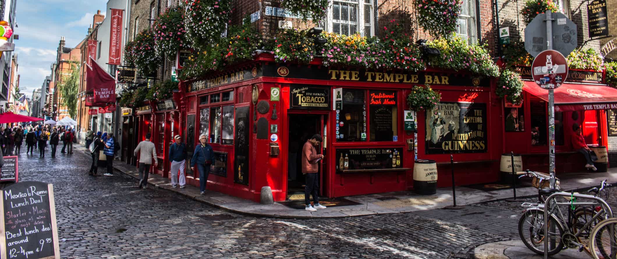 Temple Bar in downtown Dublin, Ireland on a sunny summer day