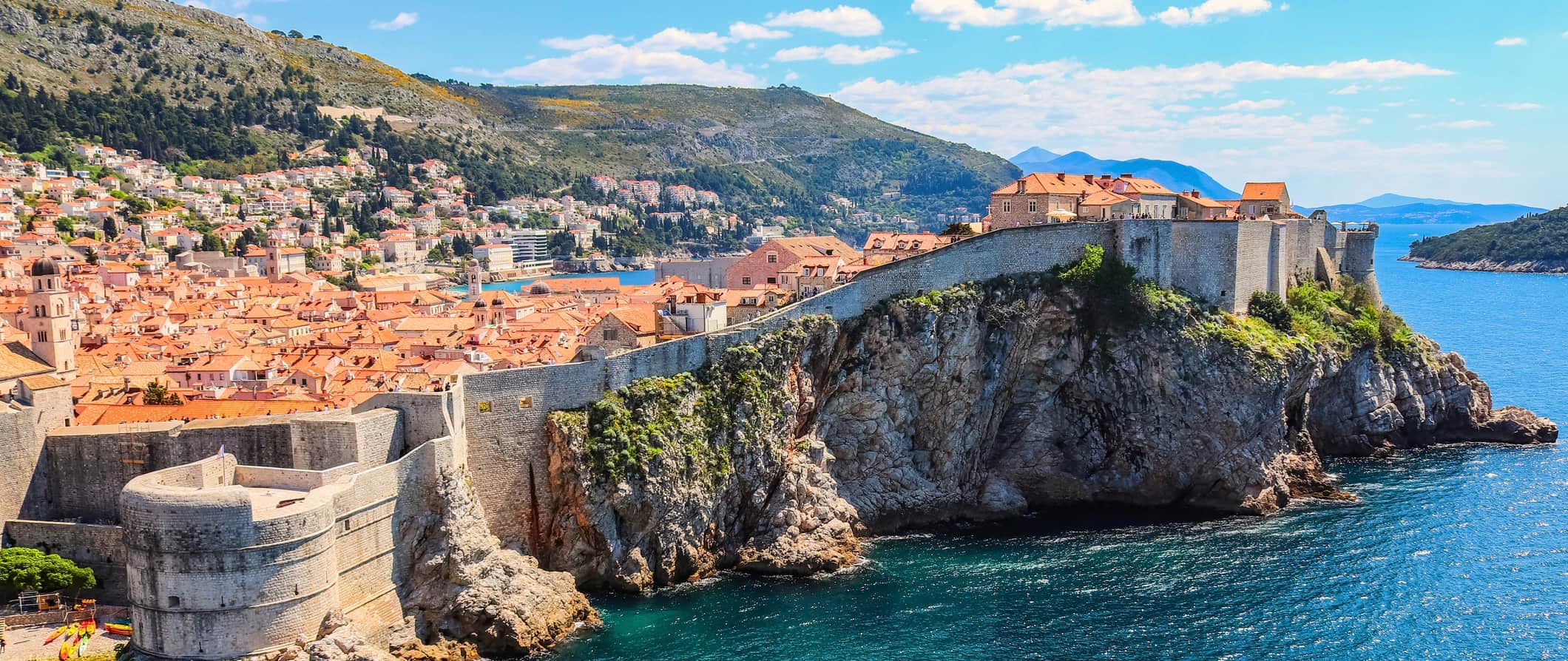 A view overlooking the Old Town of Dubrovnik, Croatia and the old city walls