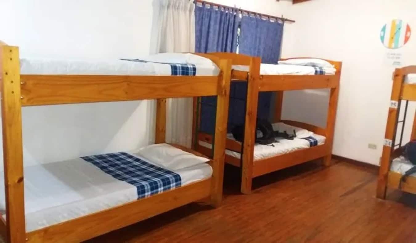 Wooden bunk beds at Gaudy’s hostel in San Jose, Costa Rica.