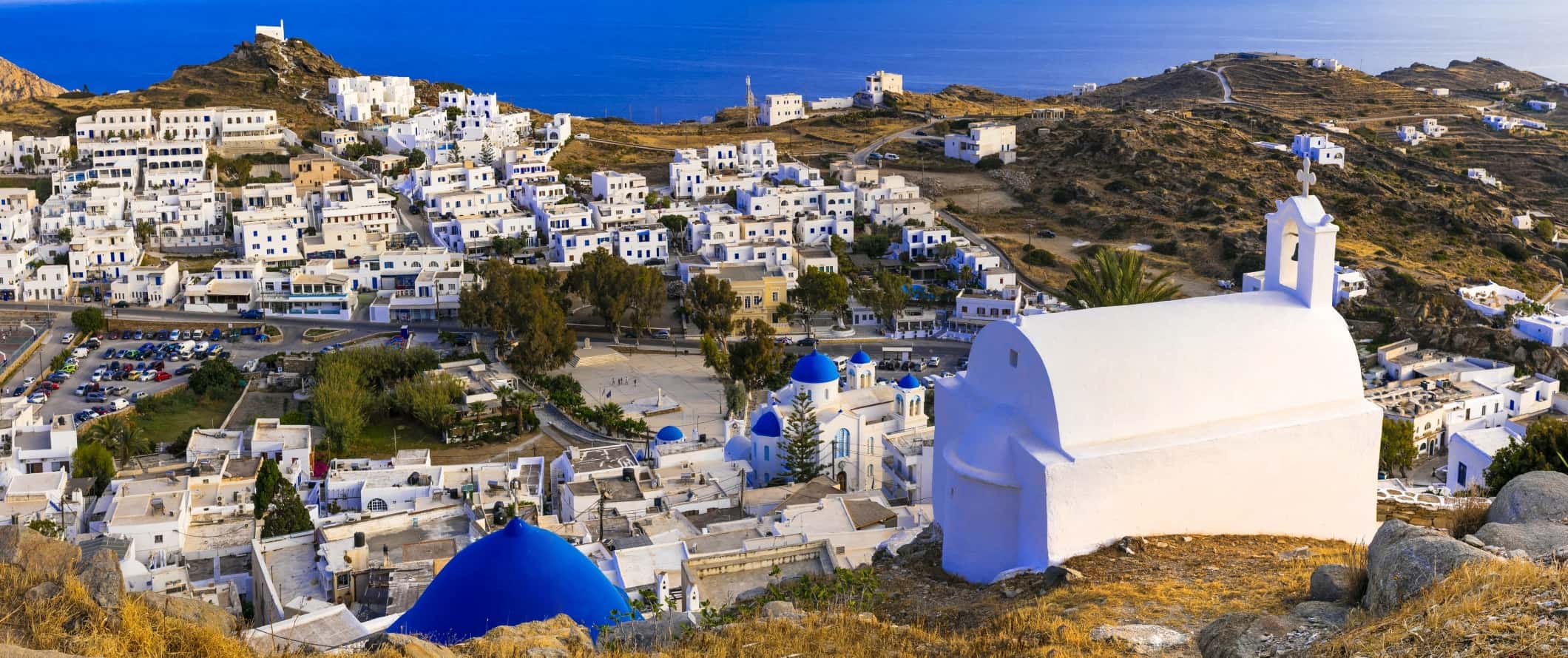 view from atop Chora in Ios, Greece