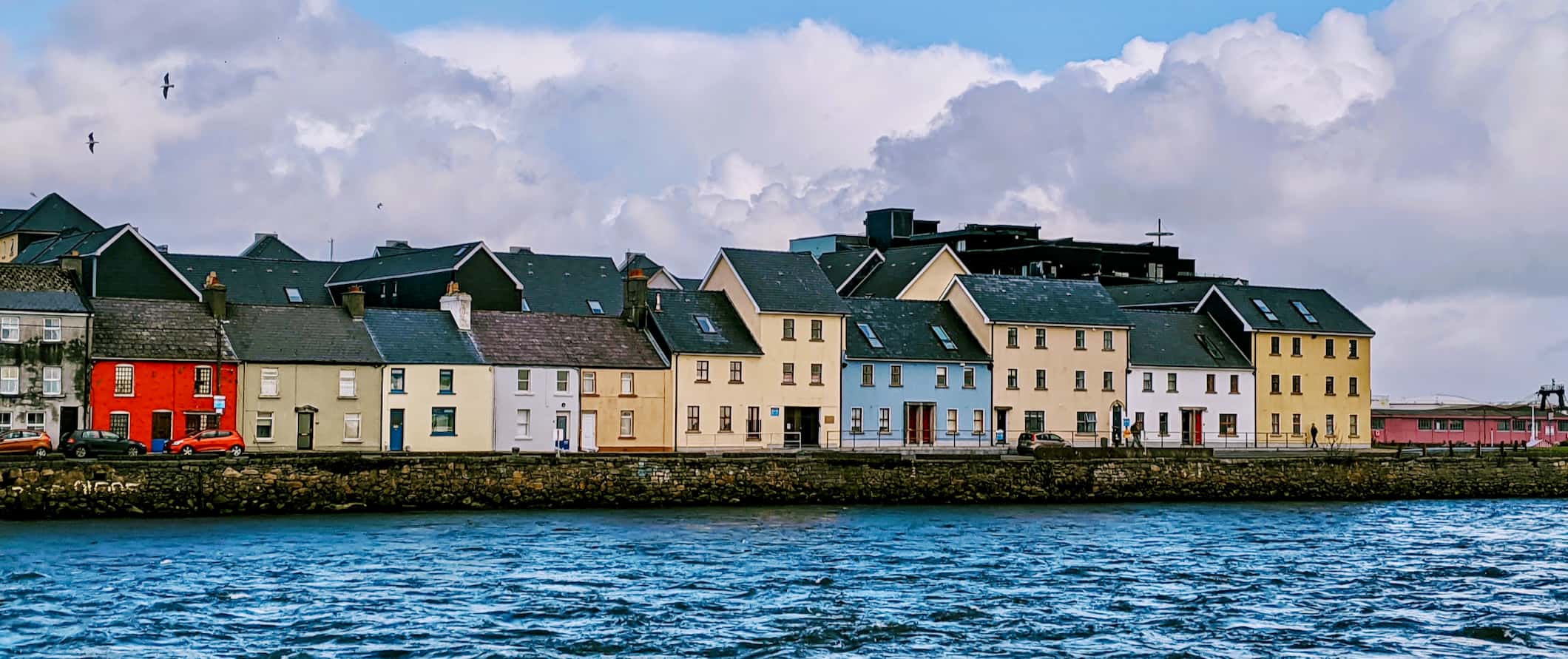 The colorful houses along the coast of Galway, Ireland