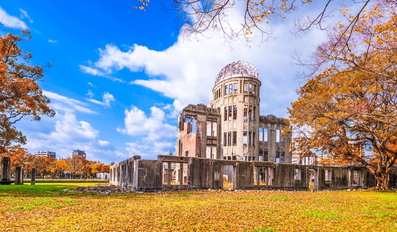The bombed-out ruins of the atomic bomb site in Hiroshima, Japan