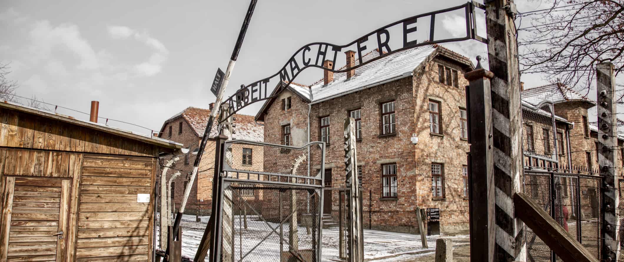 The gates of the Auschwitz concentration camp near Krakow, Poland