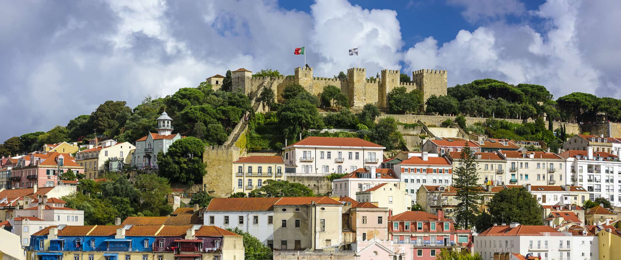 Sao George castle overlooking the colorful city of Lisbon, Portugal