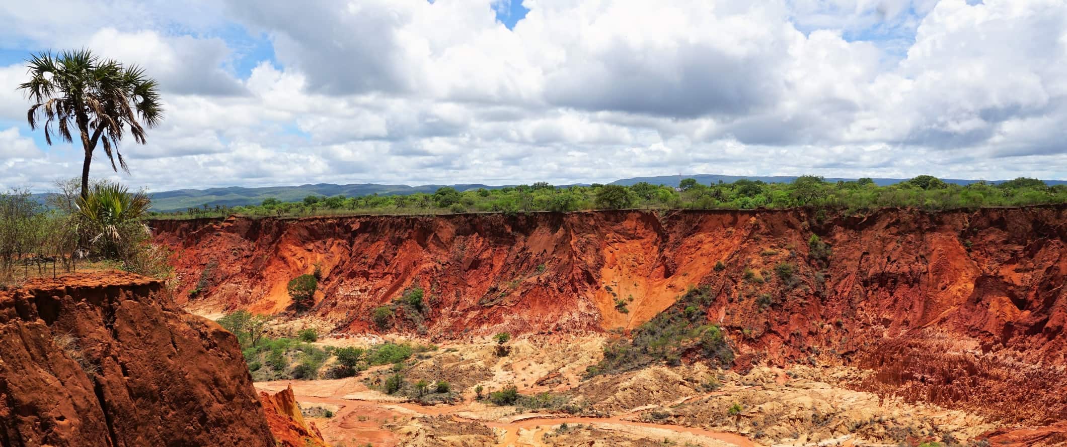 The dramatic bright red canyons of Tsingy Rouge National Park in Madagascar, Africa