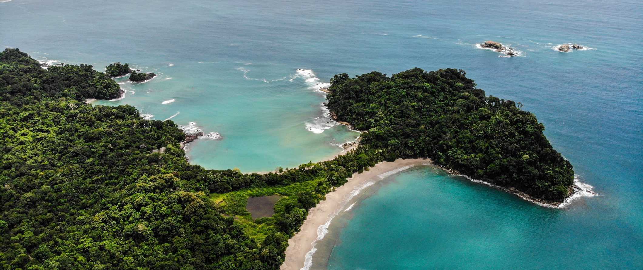 Aerial view of the turquoise waters off the coast of Manuel Antonio, Costa Rica