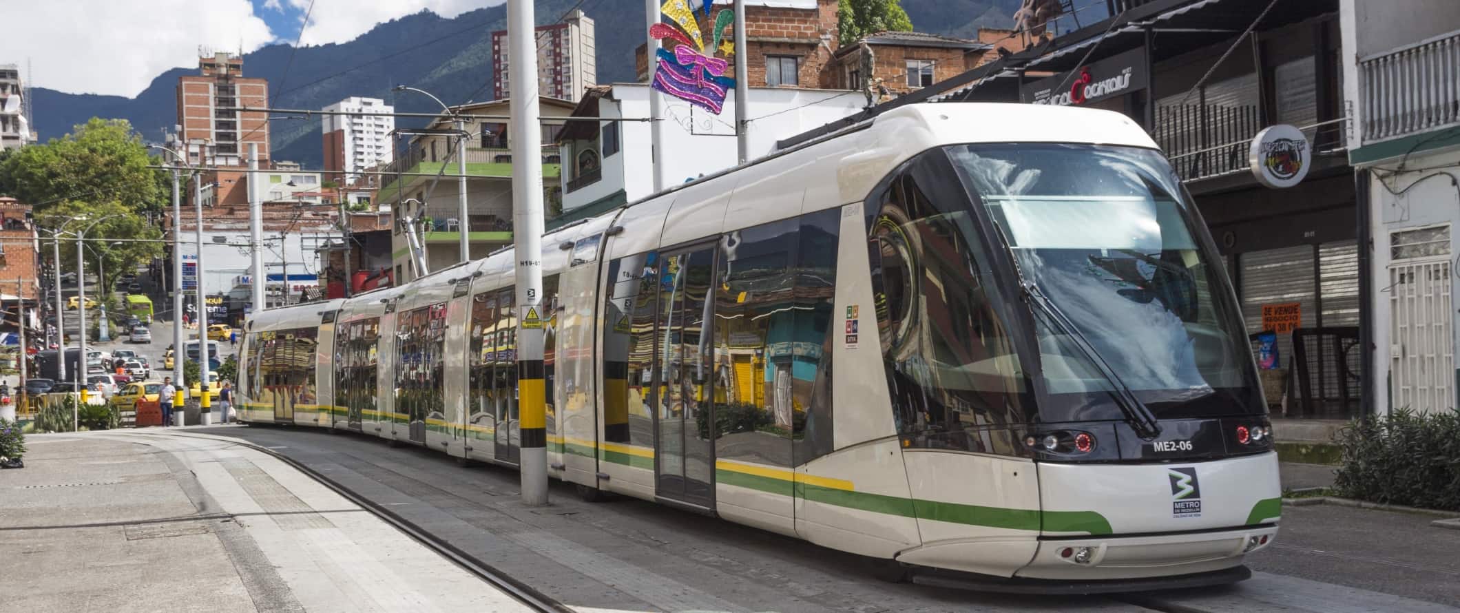 Tram going through the street in Medellin, Colombia