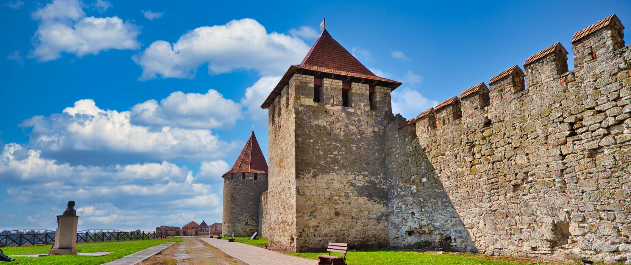 The massive Bendery Fortress in Moldova with its huge, stout walls on a sunny summer day