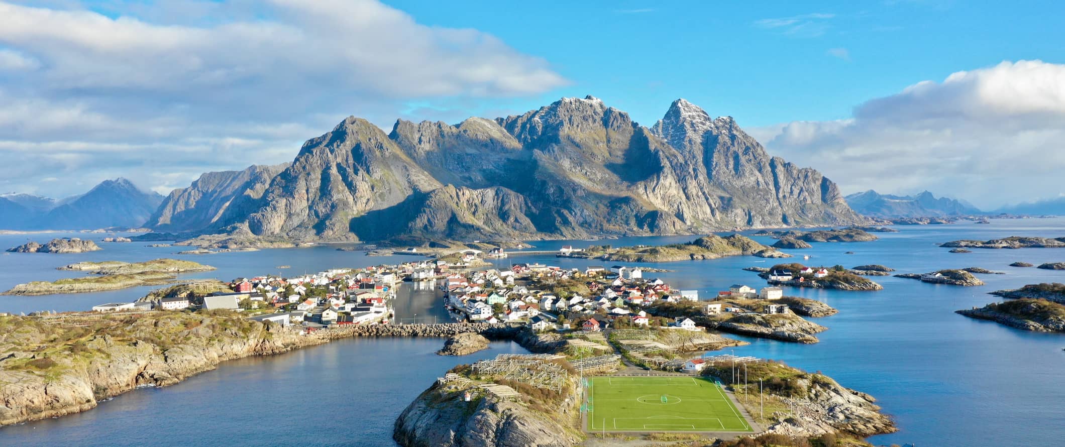 The beautiful, rugged mountains overlooking Lofoten in northern Norway