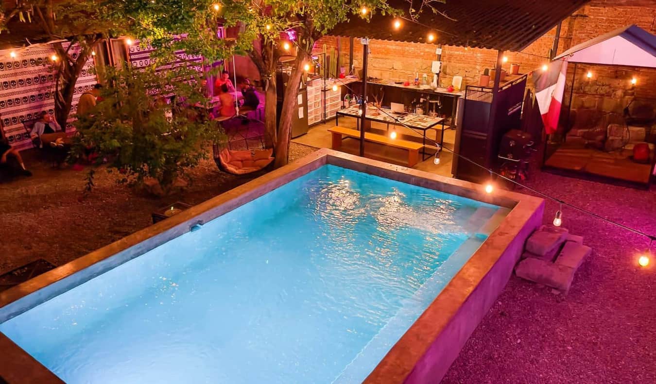 A chill outdoor pool at the Tichuchi Hostal in sunny Oaxaca, Mexico