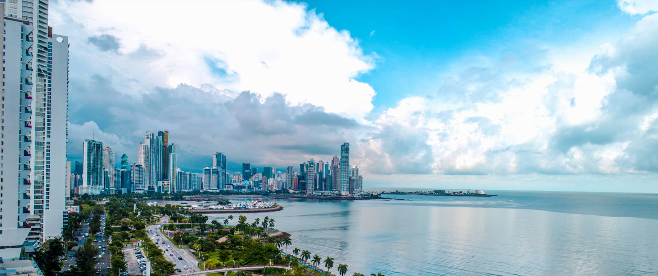 traffic and city skyline views in Panama City
