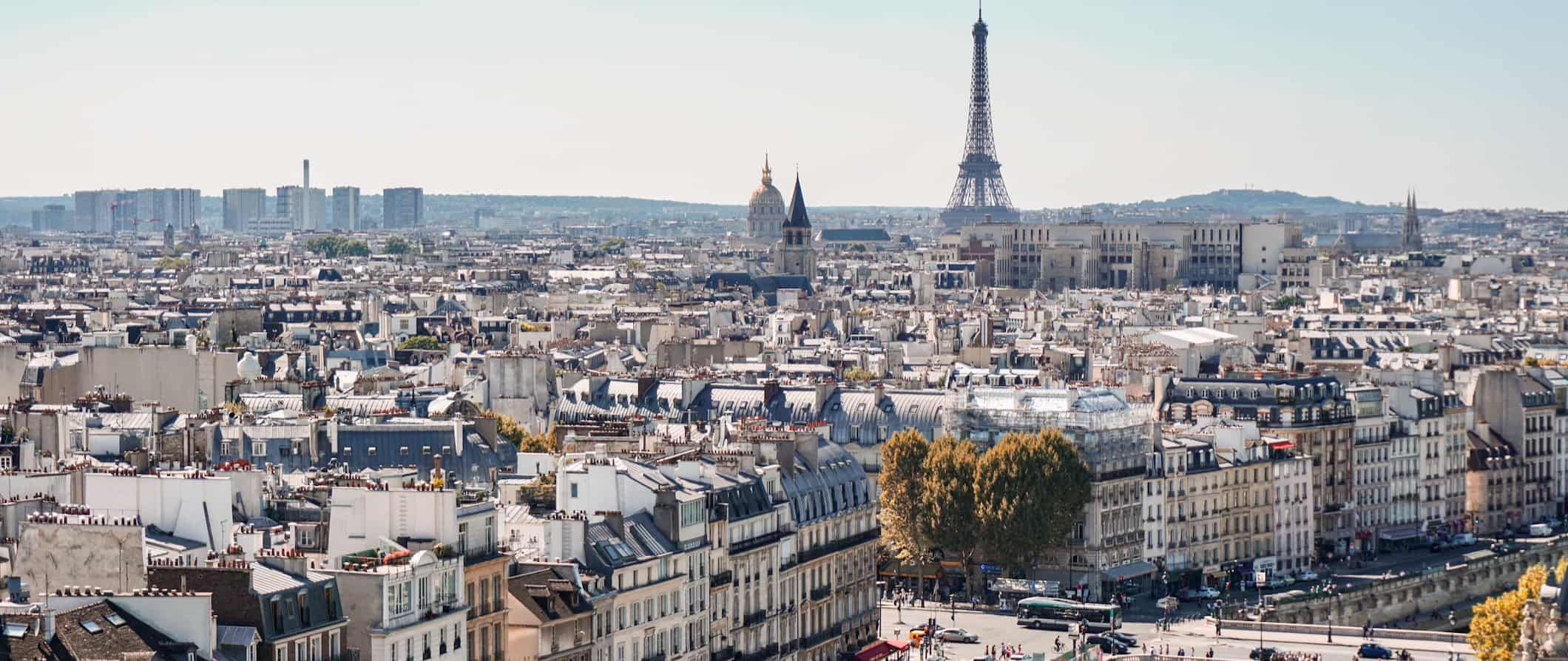 A view overlooking Paris with the famous Eiffel Tower in the distance