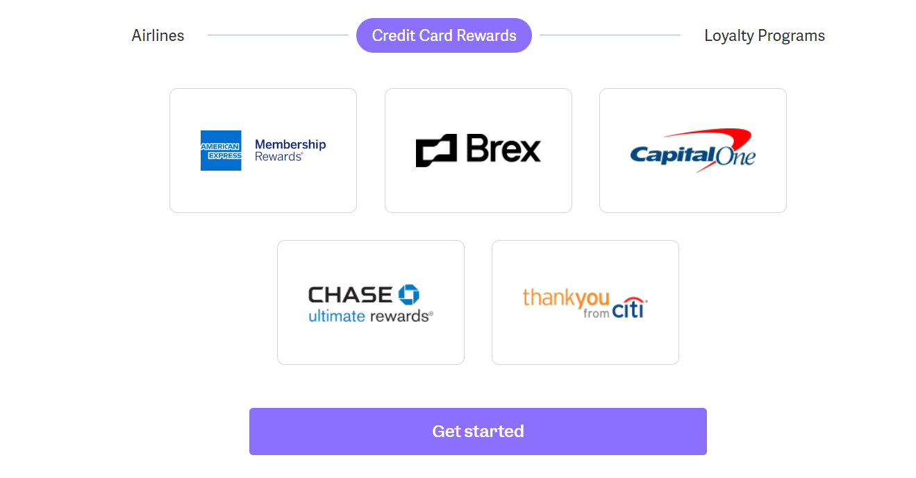 List of credit card programs you can sync with point.me.