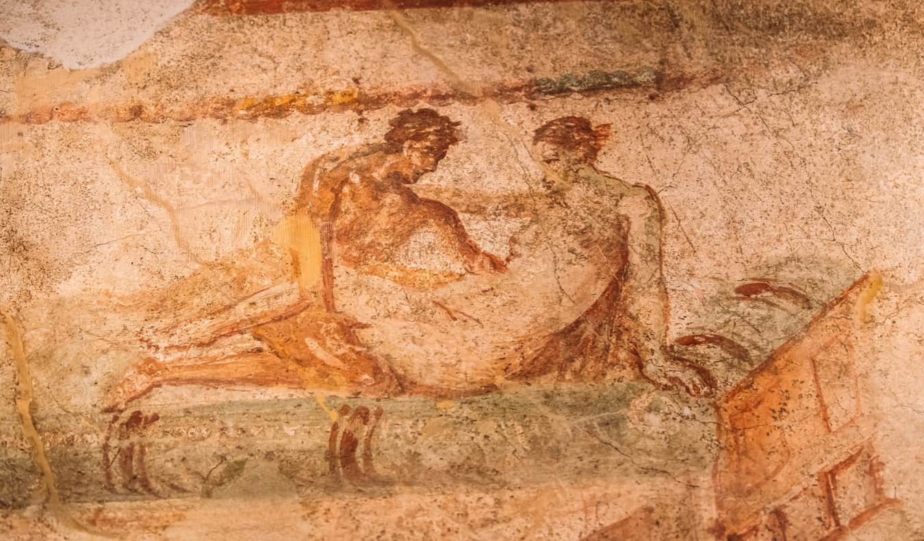 Ancient sexual frescoes from a brothel in Pompeii, Italy