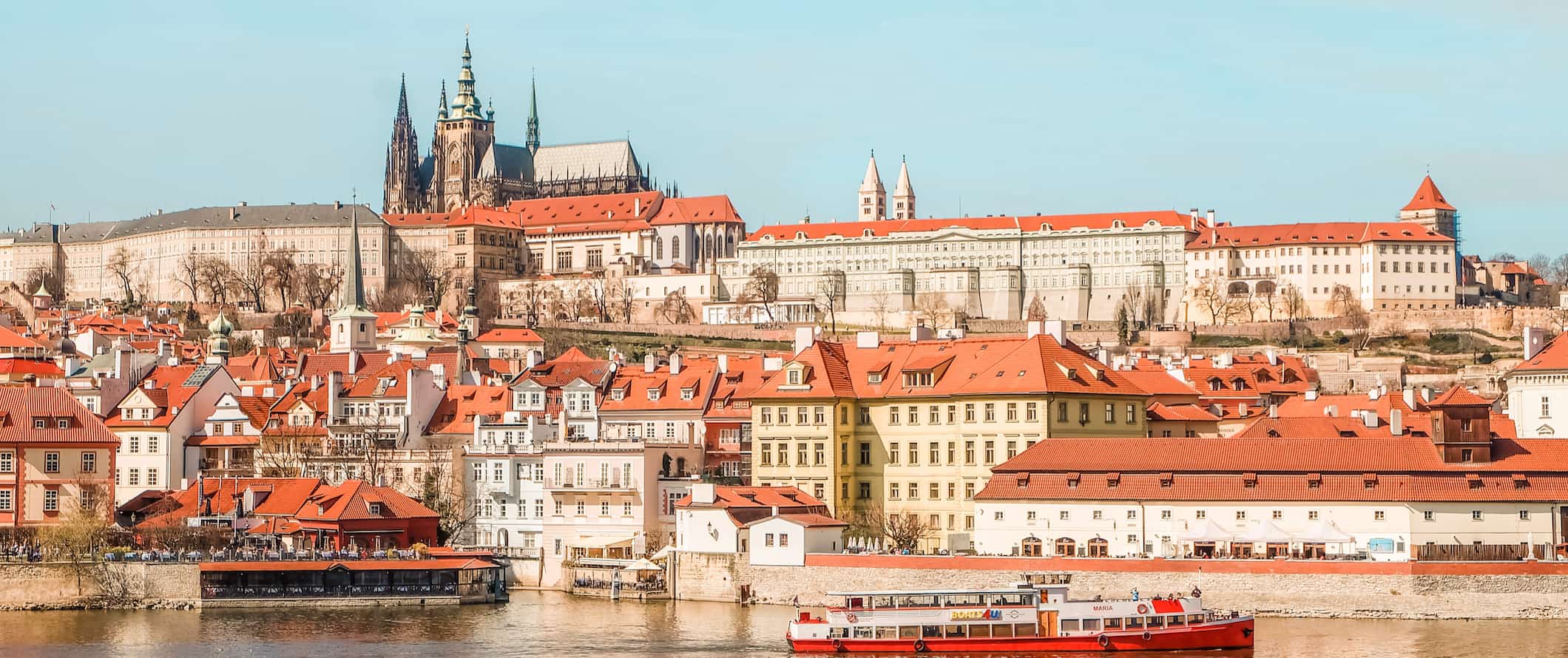 The skyline of historic Prague, Czech Republic as seen from the river