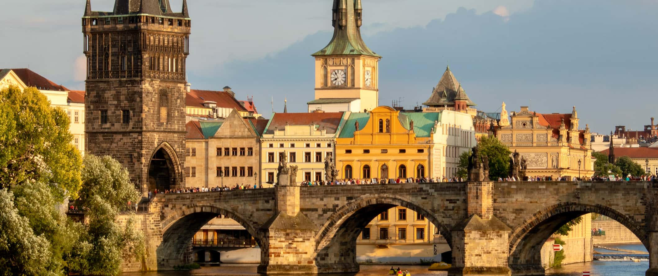 Gritty old buildings and bridges in historic Prague, Czech Republic