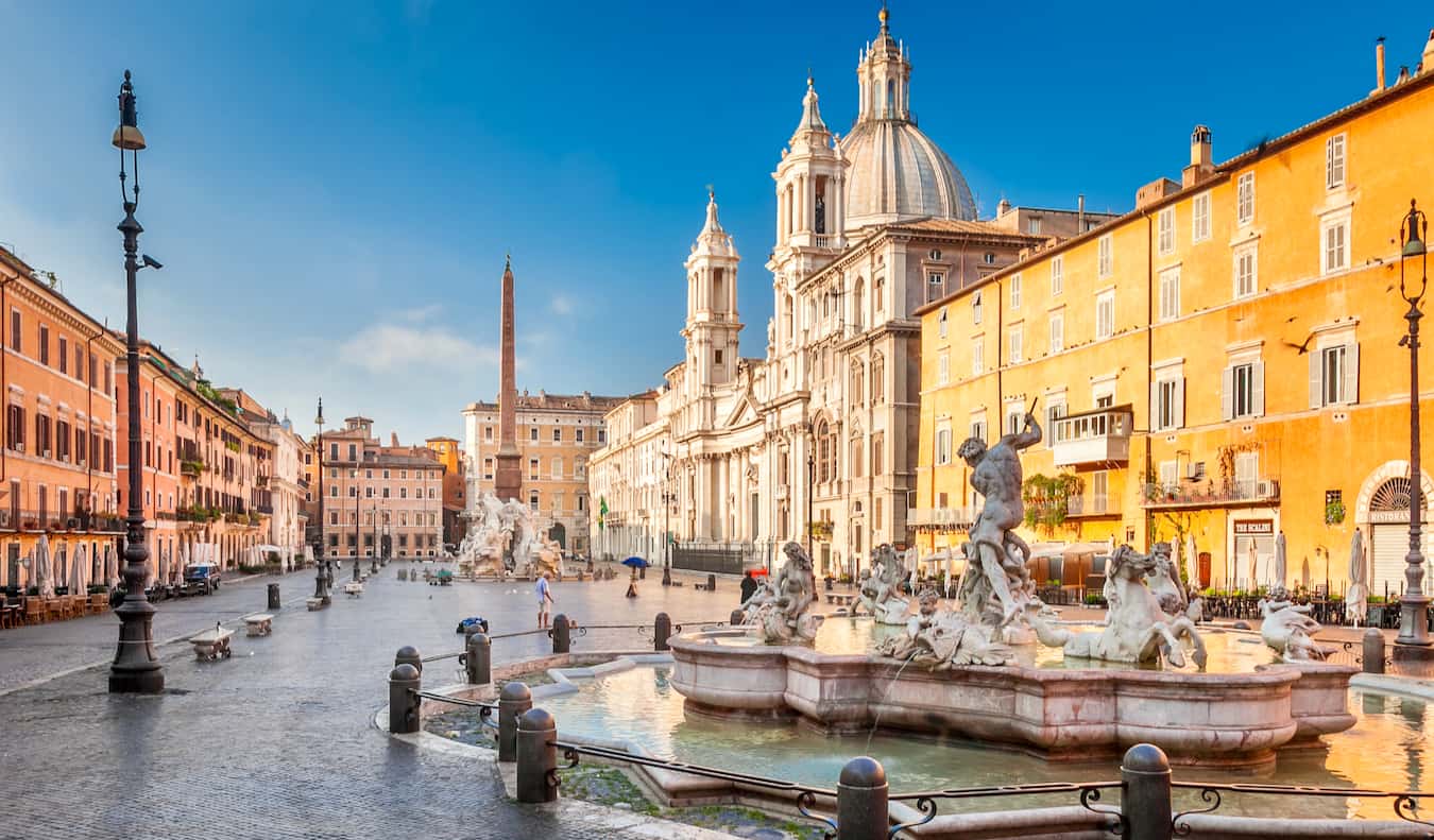 A beautiful fountain by Bernini in the Piazza Navona in Rome, Italy