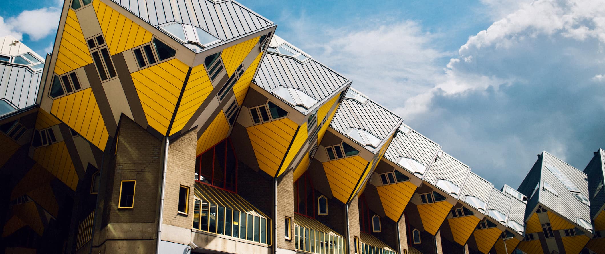 The iconic Cube Houses near the Erasmus Bridge in sunny Rotterdam, Netherlands