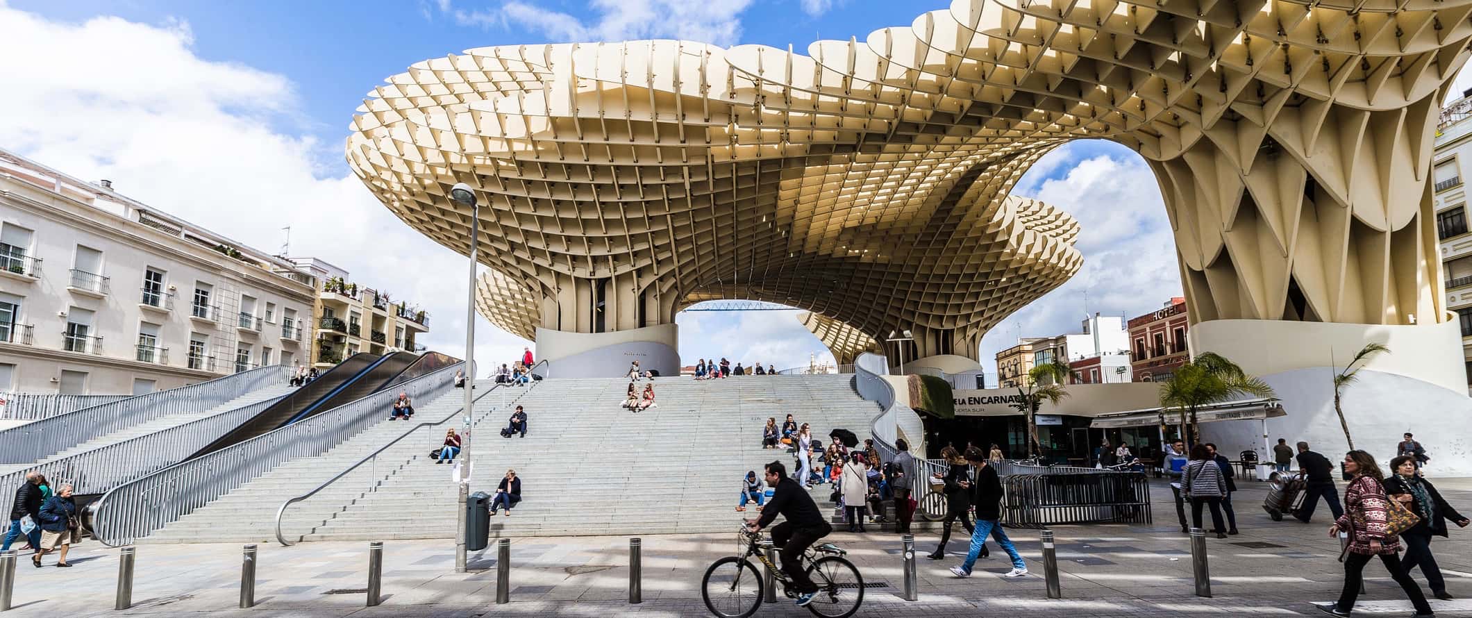 People out and about exploring Seville and its wonderful arcitecture